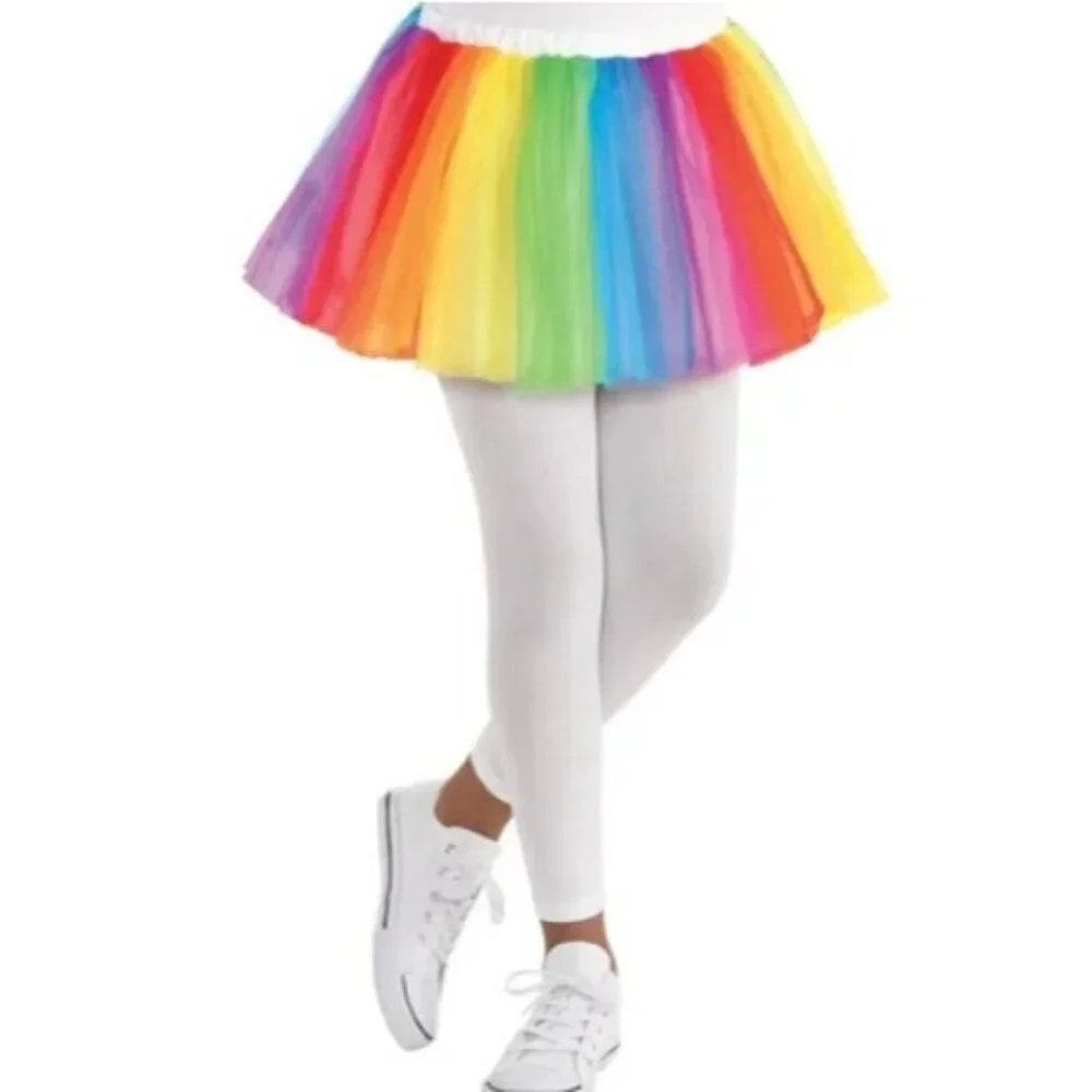 Youth Child Size S/M Mesh Tutu Skirt‎ in Rainbow For Play Pretend Halloween 449